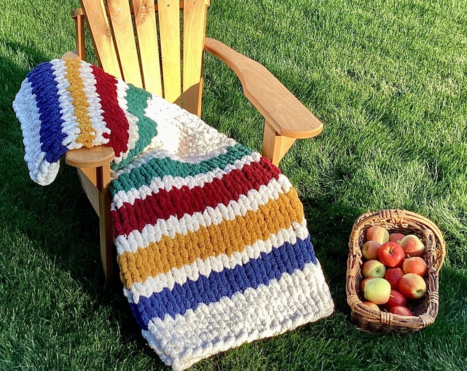Lux Hand Knit Bay Stripe Chunky Blanket warm Winter Quilt Chenille Throw Personal bed couch Comforter Afghan personal lap sleep travel gift
