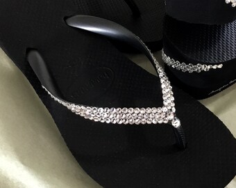 Women's Crystal Rhinestone Studded Wedge Flip Flop Sandal 