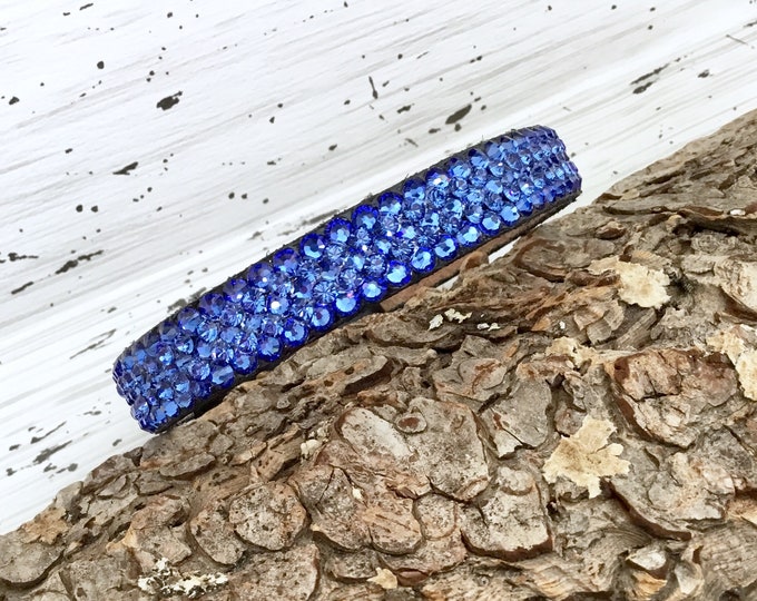 Sapphire Blue Leather Pet Collar Custom 8-10" Super Bling 3D Ice Cap w/ Swarovski Crystal Rhinestones Cat Breakaway Small Dog Jewelry gift