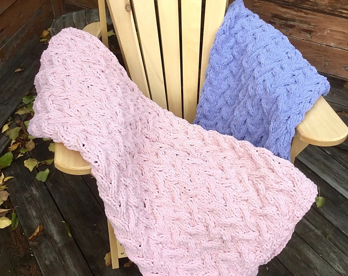 Chunky Knit Blanket Soft Waterfall Cable Handmade weight therapy Throw Child Baby Prop tummy Crib Comforter Senior Afghan lapghan sleep gift