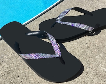 Crystal AB Flip Flops: Handmade Bling Rhinestone Sandals
