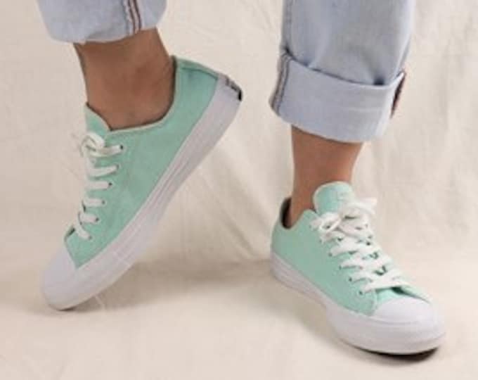 Mint Green Converse Cotton Moonstone Low Sea Foam Teal Pistachio Bridal w/ Swarovski Crystal Rhinestone Bride All Star Wedding Sneakers Shoe