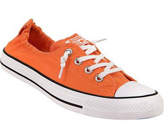 Orange Converse Red Mango Coral Shoreline Slip on w/ Swarovski Crystal Rhinestone Jewels Bling Chuck Taylor All Star Wedding Sneakers Shoes