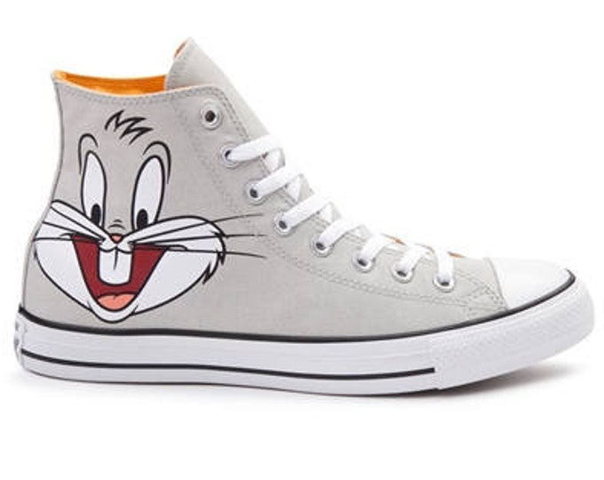 Cartoon Converse Looney Tunes High Top Bugs Bunny Gray Custom w/ Swarovski Crystal Rhinestone Jewel Chuck Taylor All Star Sneakers Shoes