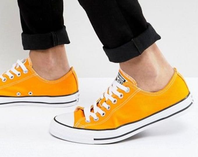 Yellow Converse Low W US 8 Orange Sunflower Custom w/ Swarovski Crystal Rhinestone Jewel Chuck Taylor All Star Summer Wedding Sneakers Shoes