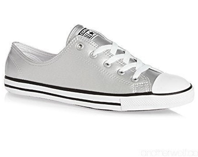 Dove Gray Dainty Metallic Leather Bridal on shoe Wedding Reception w/ Swarovski Crystal Chuck Taylor All Sneakers