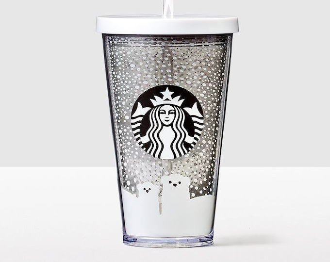 Starbucks Cold Cup Smoothie Custom Crystal Polar Bear Drink To Go w/ Swarovski Grande 16 oz Acrylic Travel Tumbler Snowflake Rhinestone Mug