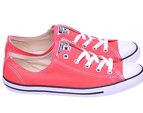 Coral Red Converse Dainty Slip on Rouge Pink Custom w/ Swarovski Crystal Jewel Rhinestone Bling Chuck Taylor All Star Wedding Sneakers Shoes
