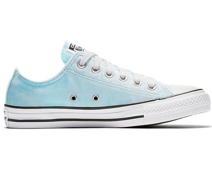 Baby Blue Converse Crush Velvet Low Top Chuck Taylor Custom Bridal Kicks Ice Sea Foam w/ Swarovski Crystal All Star Wedding Sneakers Shoes