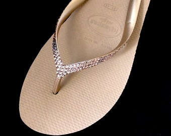 Custom Wedge Crystal Flip Flops Rose 