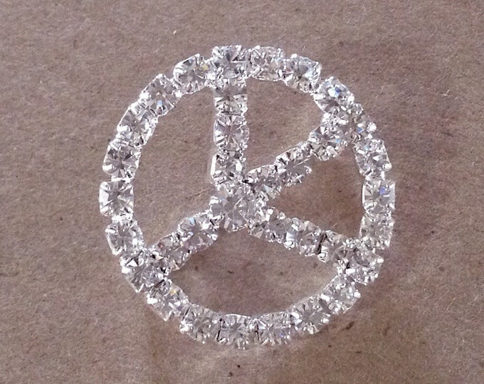 World Peace Sign bead Crystal Clear Large 1" Rhinestone Silver Tone napkin ring belt buckle slider Brooch Button Cab Spacer Hair Pin Jewels