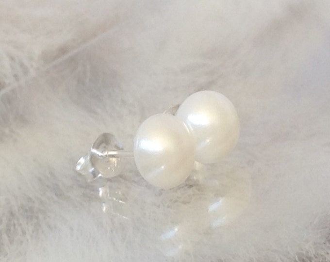 Ivory Off White Pearl earrings pierced stud Austrian Cream Rose half dome 7mm Hypo Titanium Post Wedding Jewelry Bridal Bridesmaid Gift