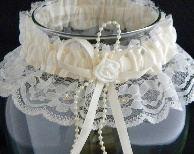 Wedding Garter Belt Tradition toss Ivory Lace Cream Pearl w/custom Swarovski Crystal Rhinestone Jewels Bridal Shower Gift Silk Satin Ribbon