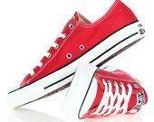 Red Converse Low Top Classic Cherry Canvas Custom Kicks w Swarovski Crystal Rhinestone Jewels Chuck Taylor All Star Wedding Sneakers Shoes
