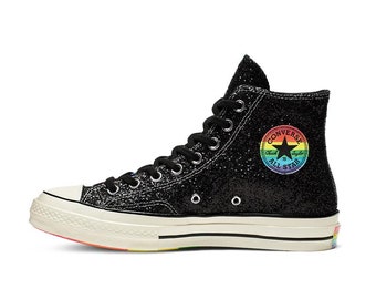 converse pride chuck taylor hi all star white and rainbow lightning bolt trainers