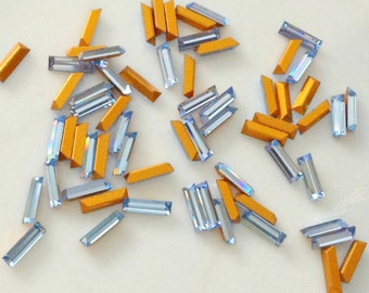 Vintage Swarovski Crystal Baguettes: Aqua Blue, Gold Foil Back 6x2mm (12pc)