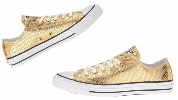 Gold Sparkle Converse Low Leather Snake 