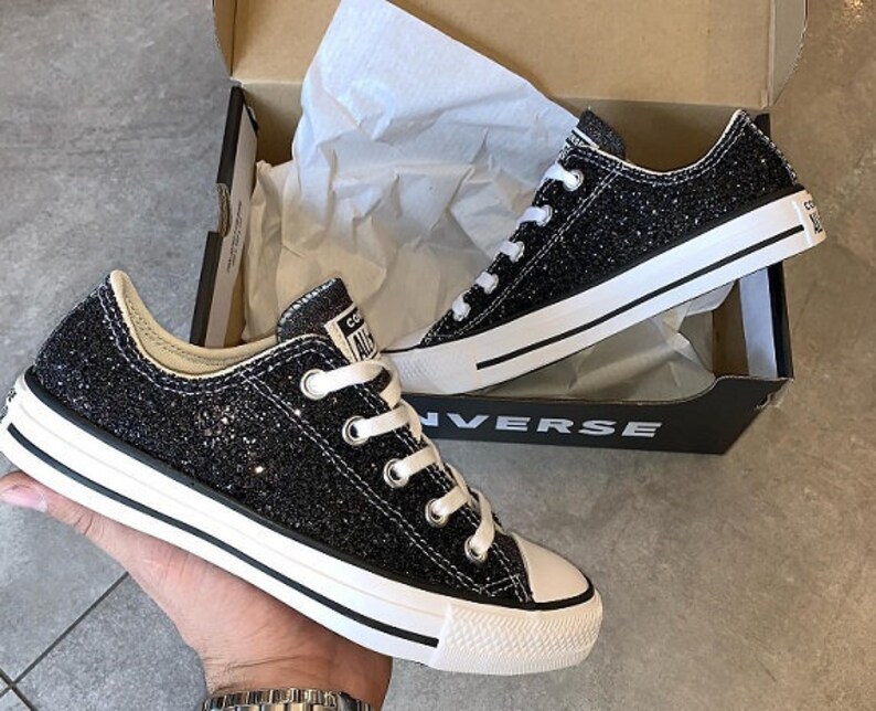 black glitter converse trainers