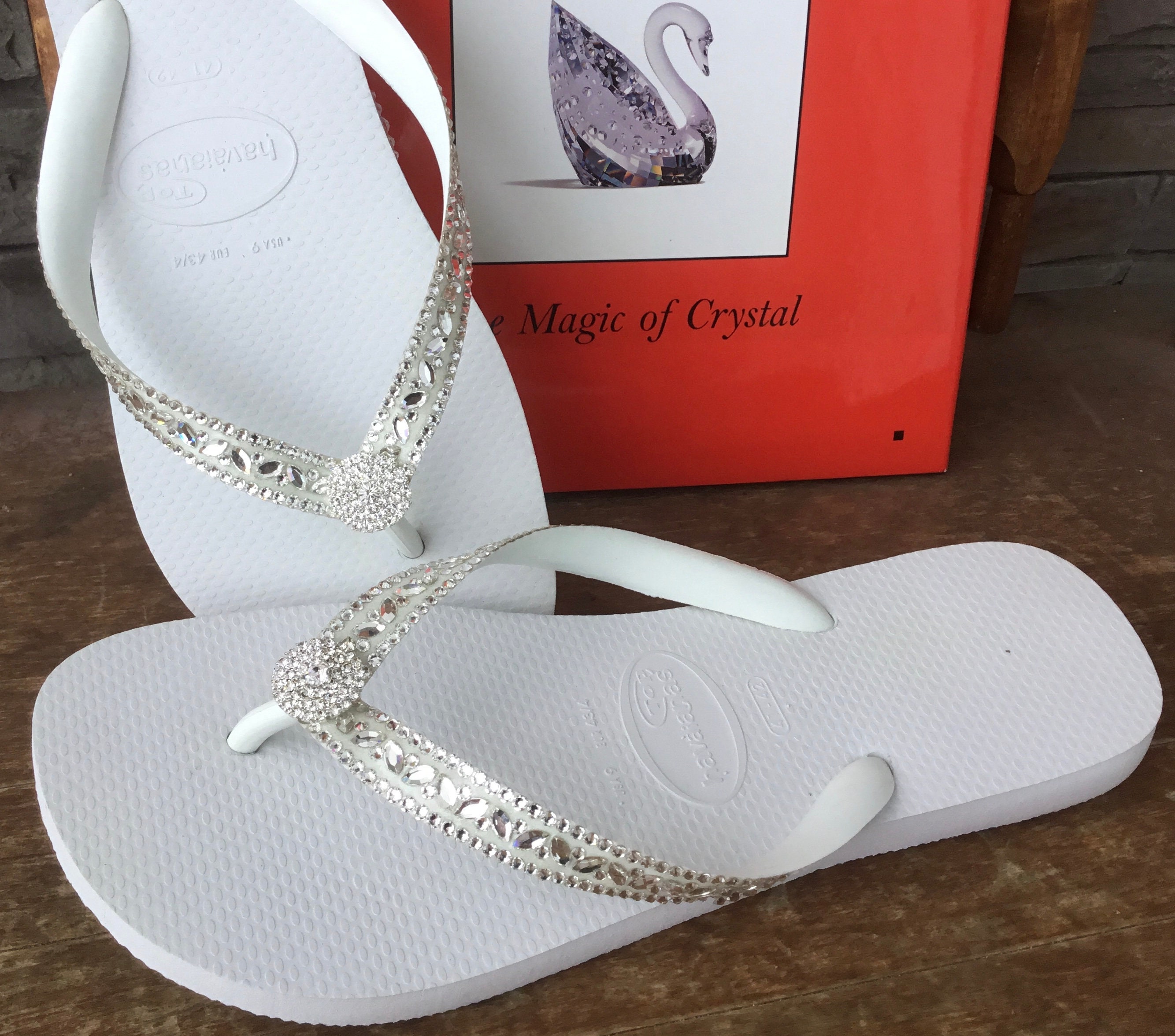 White Wedding Flip Flops Glass Slippers Blushing Bride w/ | Etsy