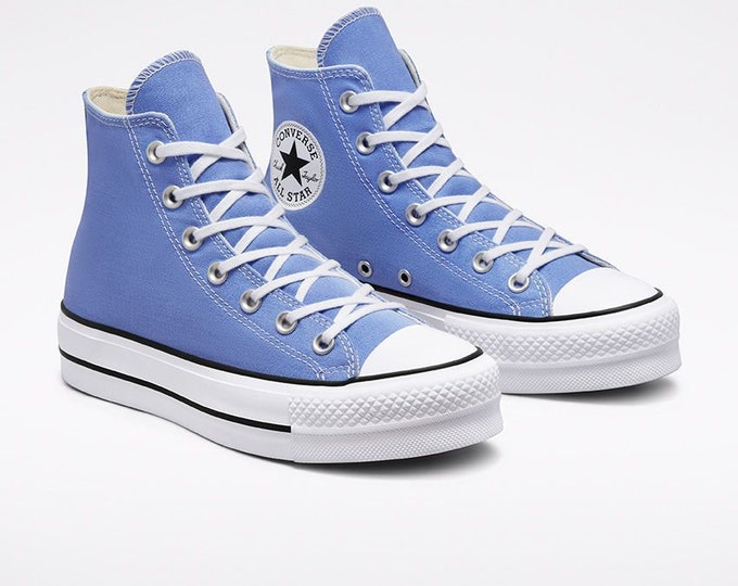 Royal Periwinkle Blue Converse High Top Platform Lift w/ Swarovski Crystal Rhinestone  Chuck Taylor All Star Bride Wedding Sneakers Shoes