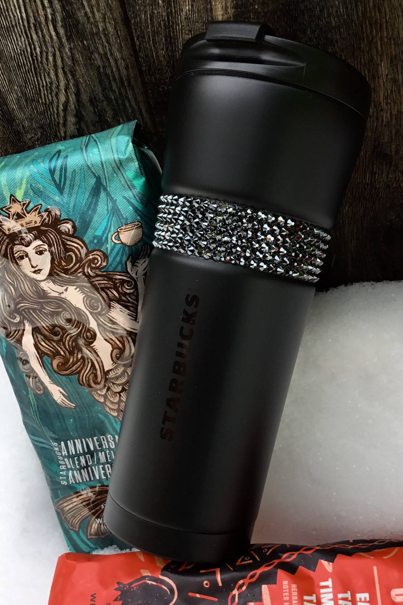 Black Swarovski Crystals Bitcoin Starbucks Cup 16oz with straw and bag