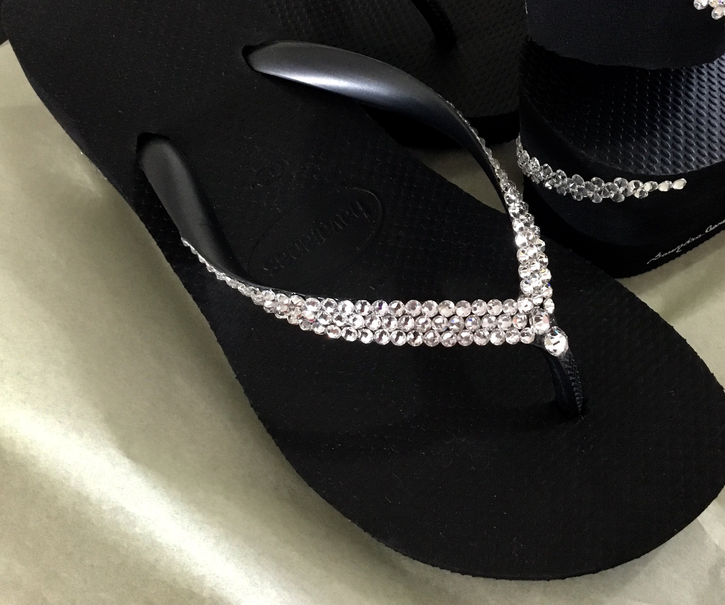 Black White Wedding Flip Flops Heel Havaianas 2.4 Wedge W/ | Etsy India