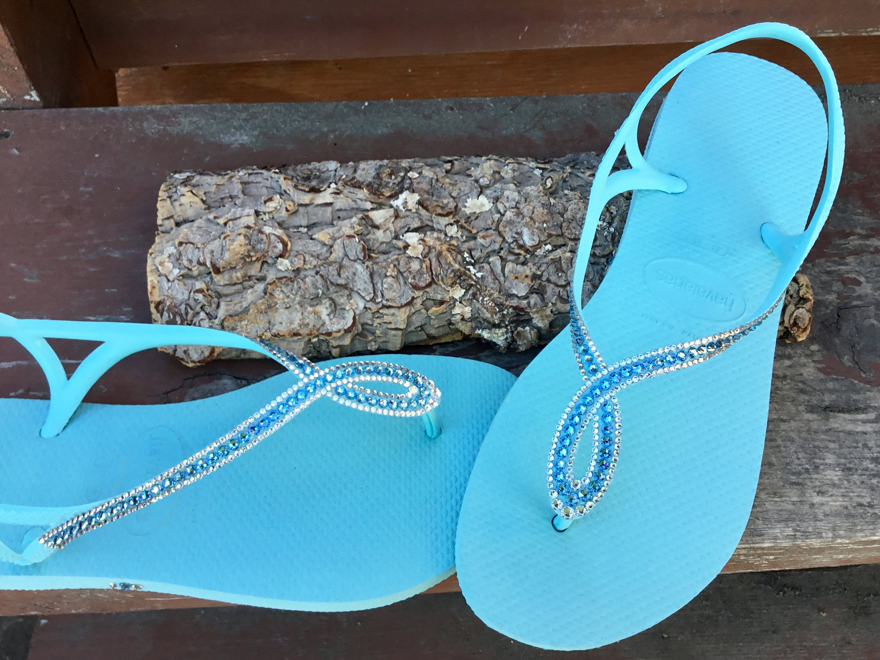 Baby Blue Flip Flops Havaianas Slim Luna Custom Crystal | Etsy
