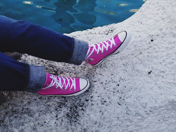bright pink converse high tops