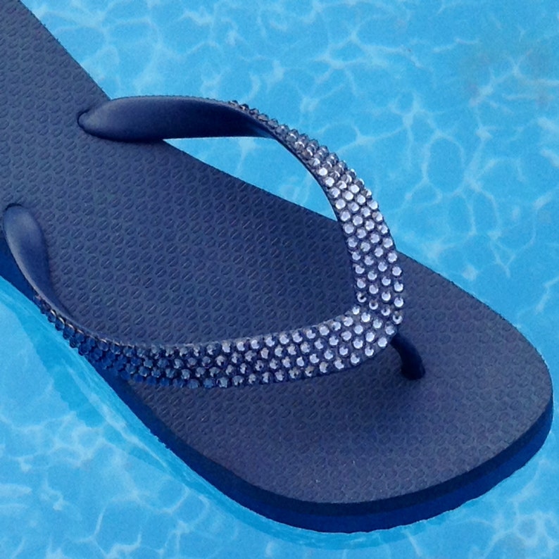 blue denim flip flops