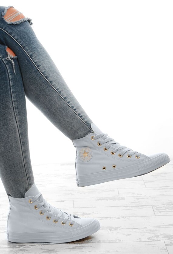 Baby Blue Converse High Top Custom Gold accent Sky w/ Etsy