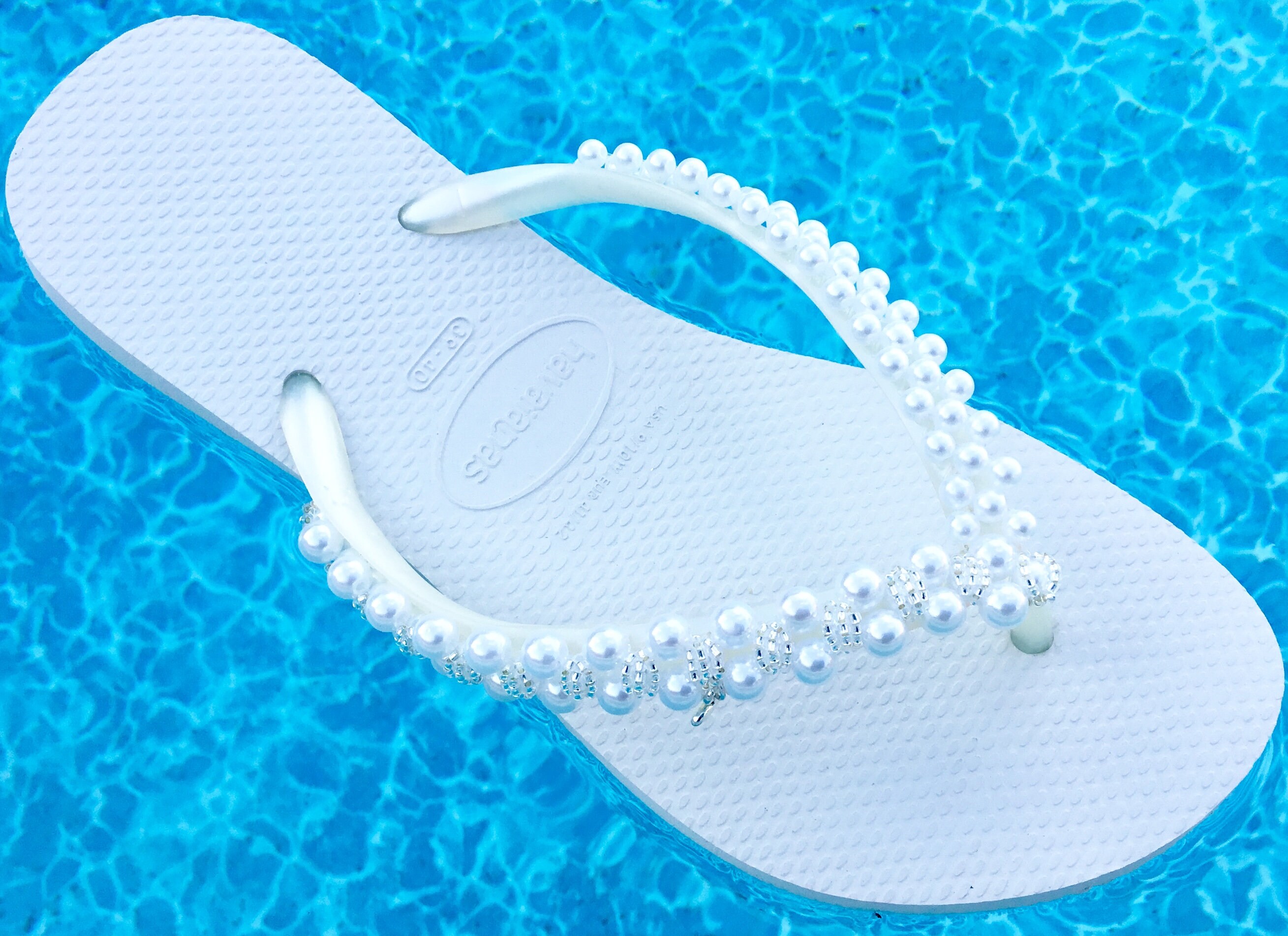 Pure White Pearl Wedding Flip Flops 