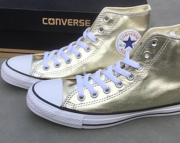 Gold Converse High Top Wedding Metallic Canvas Custom w/ Swarovski Crystal Bride Chuck Taylor Rhinestone Bling All Star Bridal Sneakers Shoe