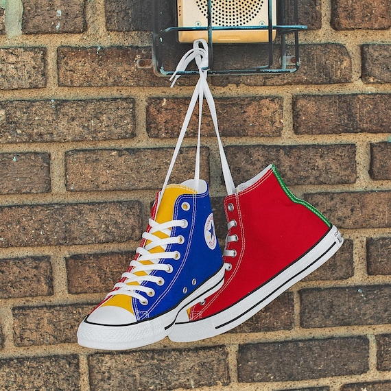 Rainbow Converse Color block High Top Canvas Blue Green Red | Etsy