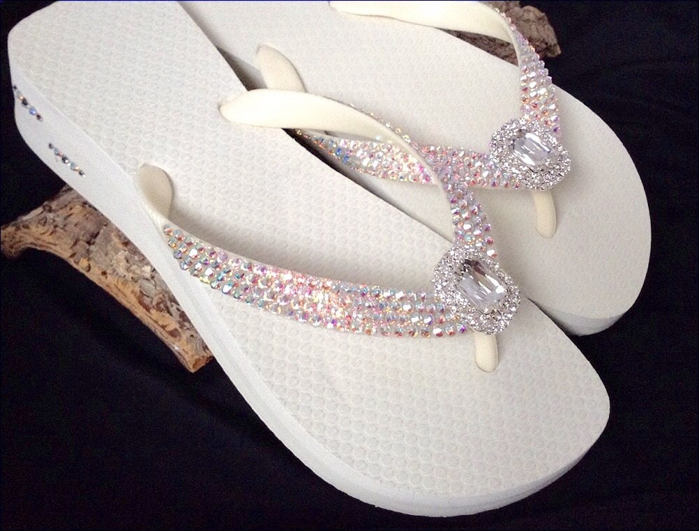 Custom Flip Flops Beach Bride Octagon Rocks w/ Swarovski | Etsy