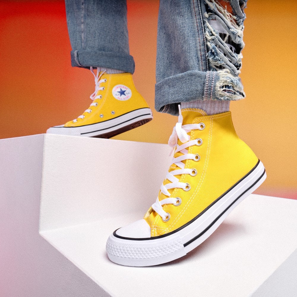 Yellow Converse High Tops Sunflower Sun Bling Canvas w/ Swarovski Crystal Rhinestone Chuck Taylor Bridal Wedding Sneaker Shoe