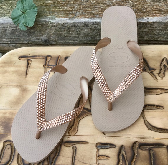 rose gold flip flops with rhinestones