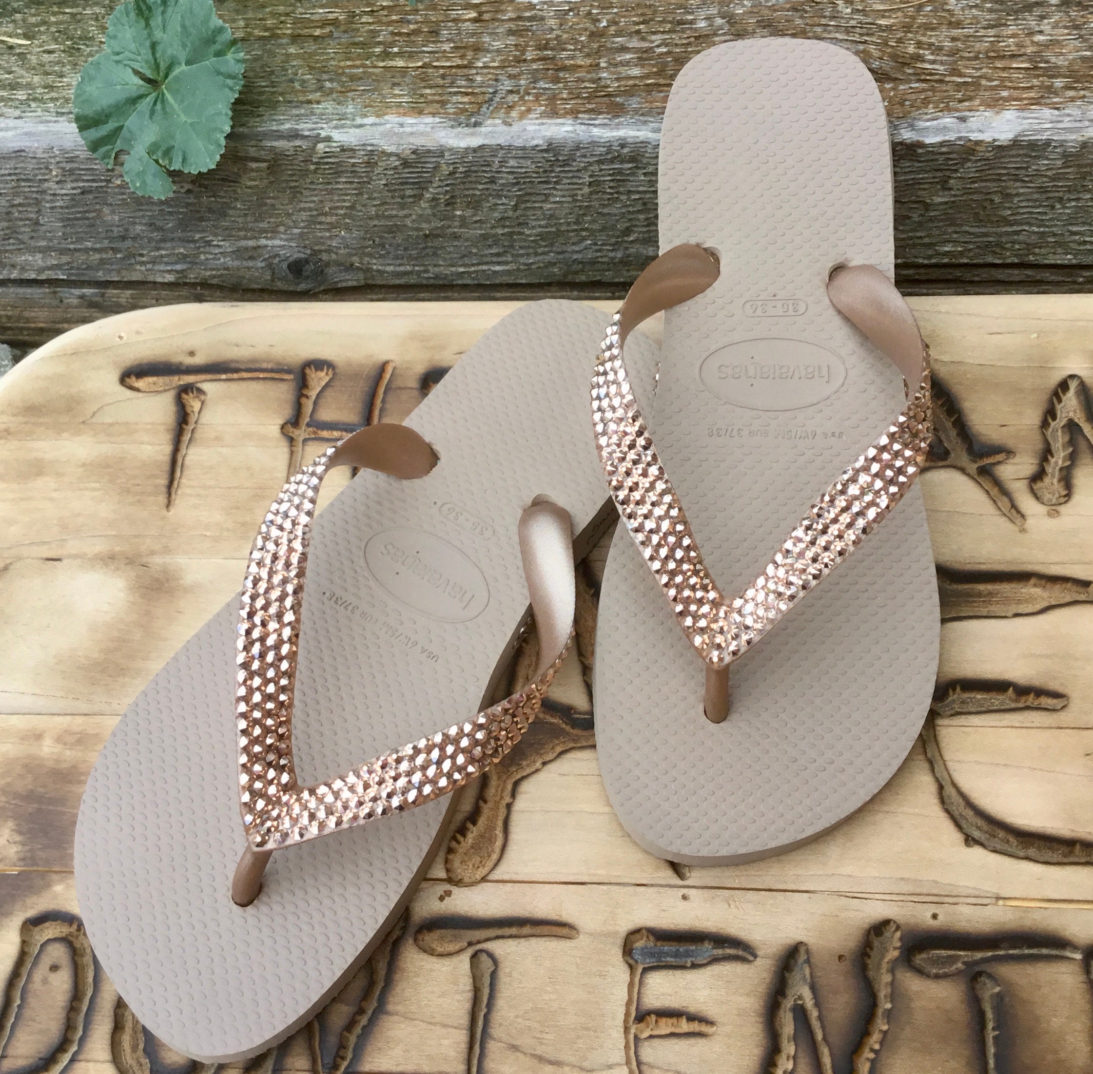 rose gold wedding flip flops