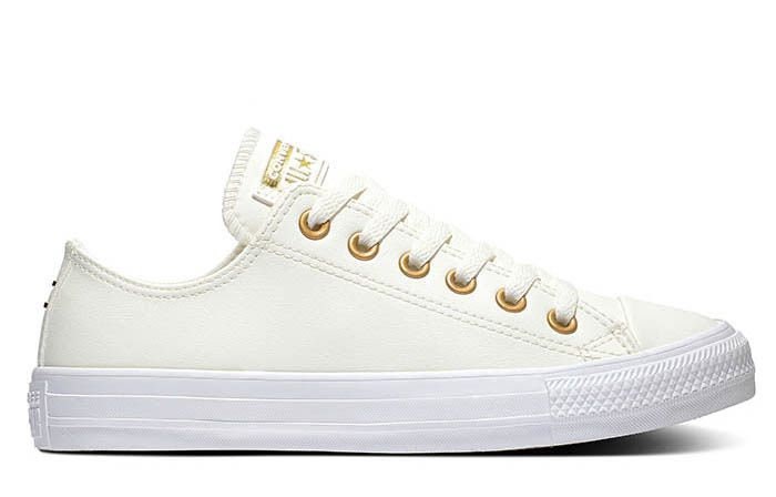 Ivory White Leather Converse Low Top Brush Gold Ore Chuck Taylor Off White  Cream Wedding w/ Swarovski Crystal All Star Bride Sneakers Shoes