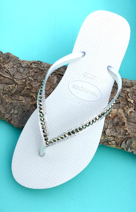 havaianas flip flops white and gold