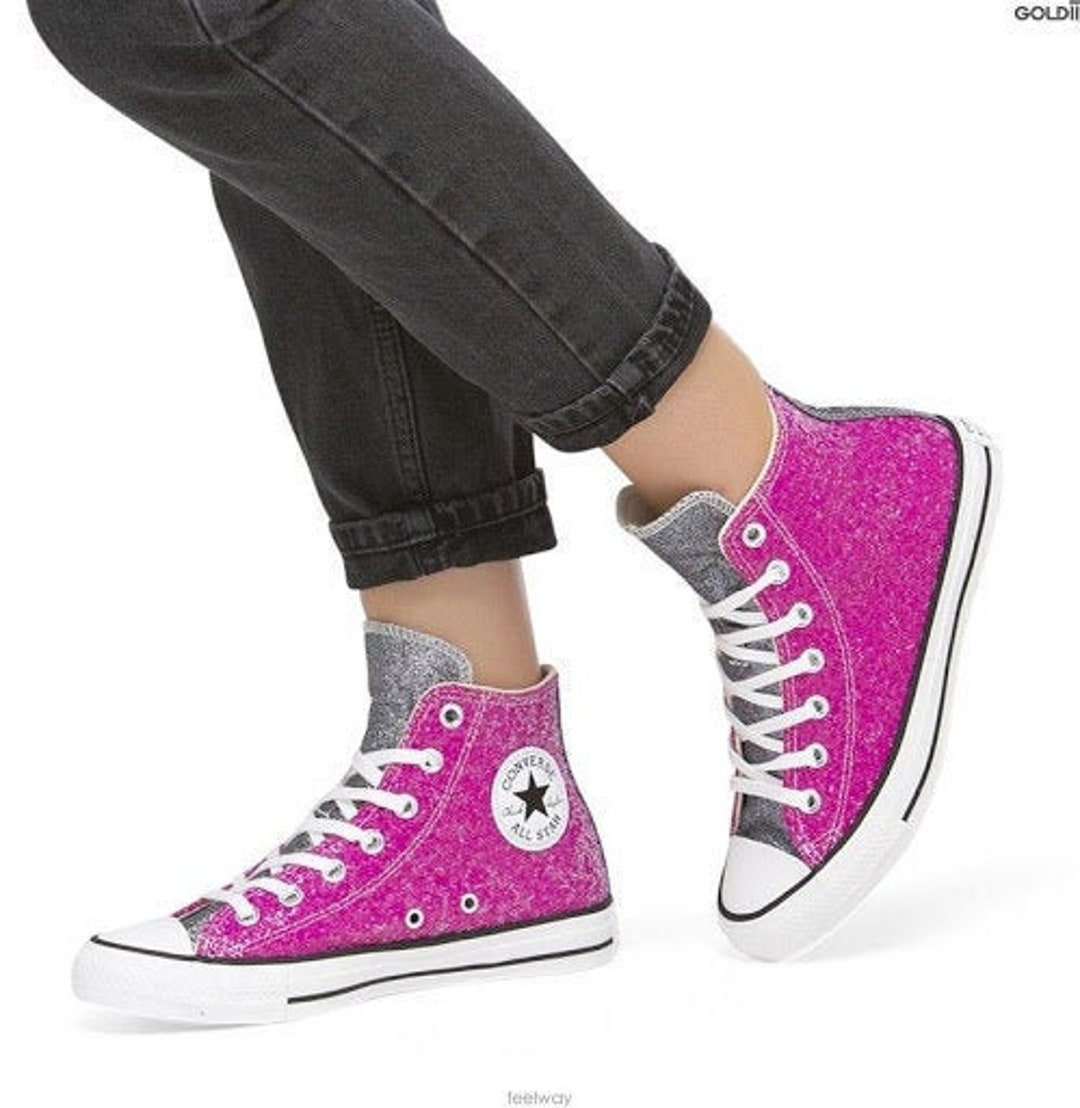 Pink Glitter Converse High Top Black Silver Metallic Chuck Etsy