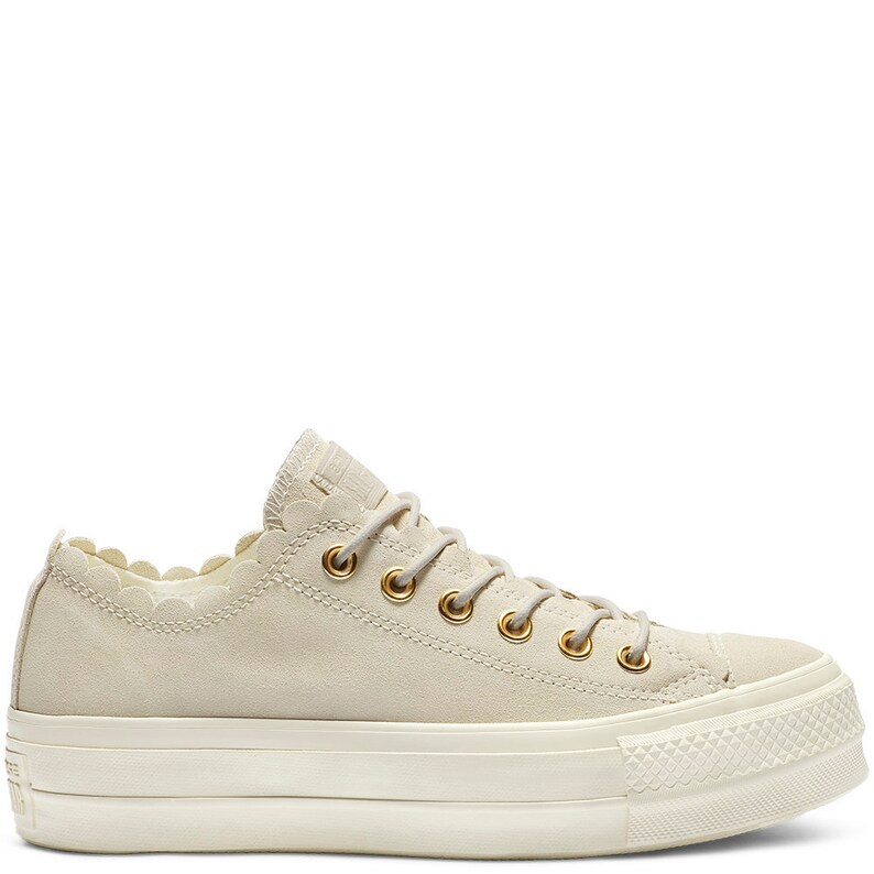 Ivory Beige Converse Platform Ivory Gold Frill Suede Leather Etsy