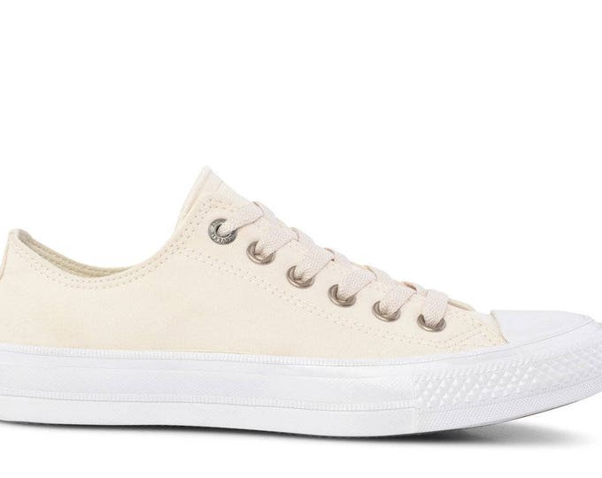 Ivory Converse Low Top Brass Gold Brush Leather Suede Chuck Taylor II Cream White Wedding w/ Swarovski Crystal All Star Bridal Sneakers Shoe