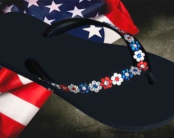 Rot, Weiß, Blau Kristall Blume Flip Flops: Personalisierte National Pride Sandalen