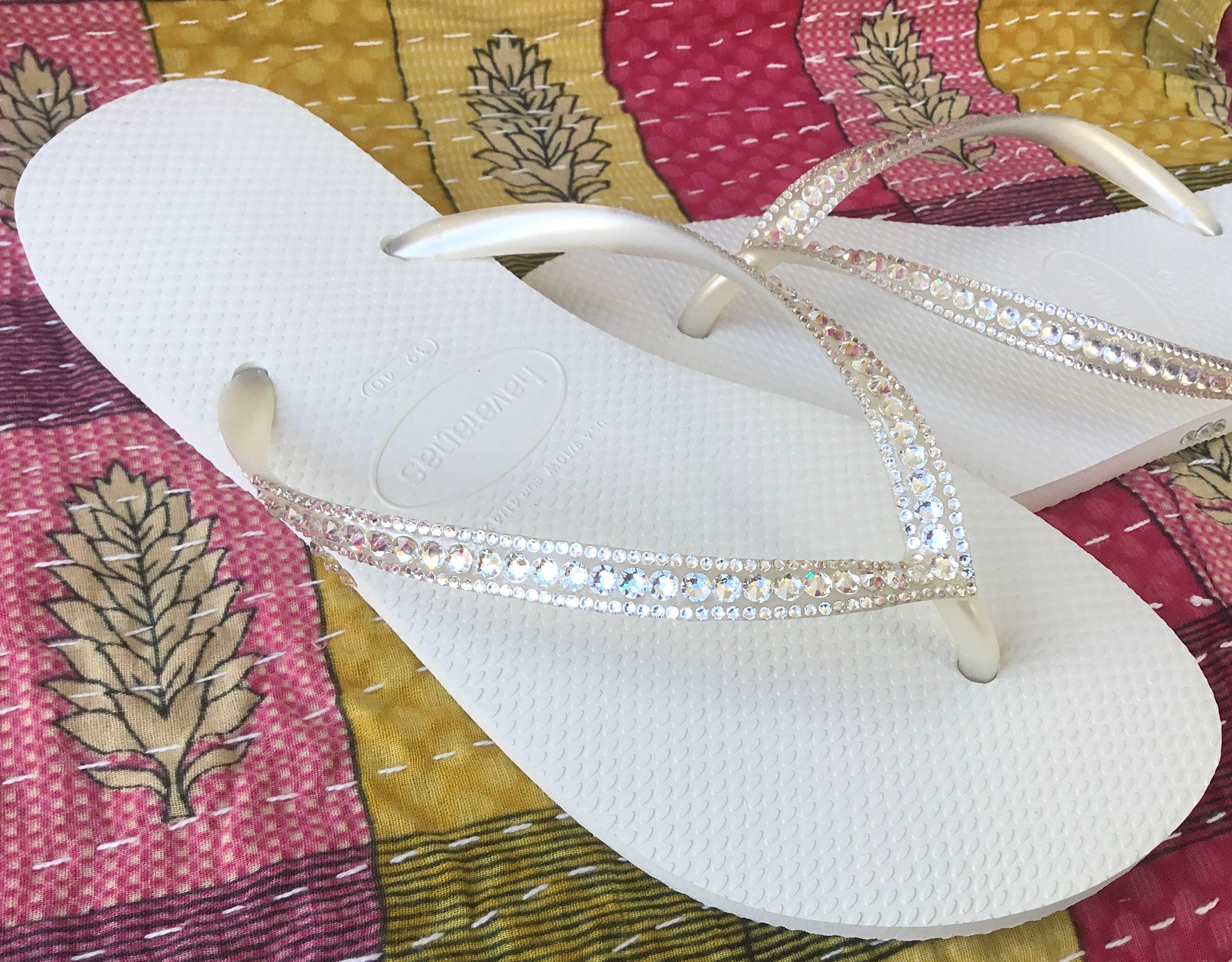 White Havaianas Slim Crystal Wedding flip flops Silver ocean | Etsy