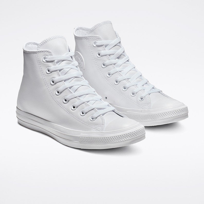 White Converse High Top Leather Mono Custom Kicks w/ Swarovski | Etsy