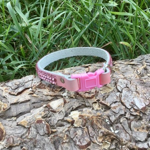 Puede incluir: Collar de perro de cuero rosa con pedrer&iacute;a y hebilla de pl&aacute;stico rosa.