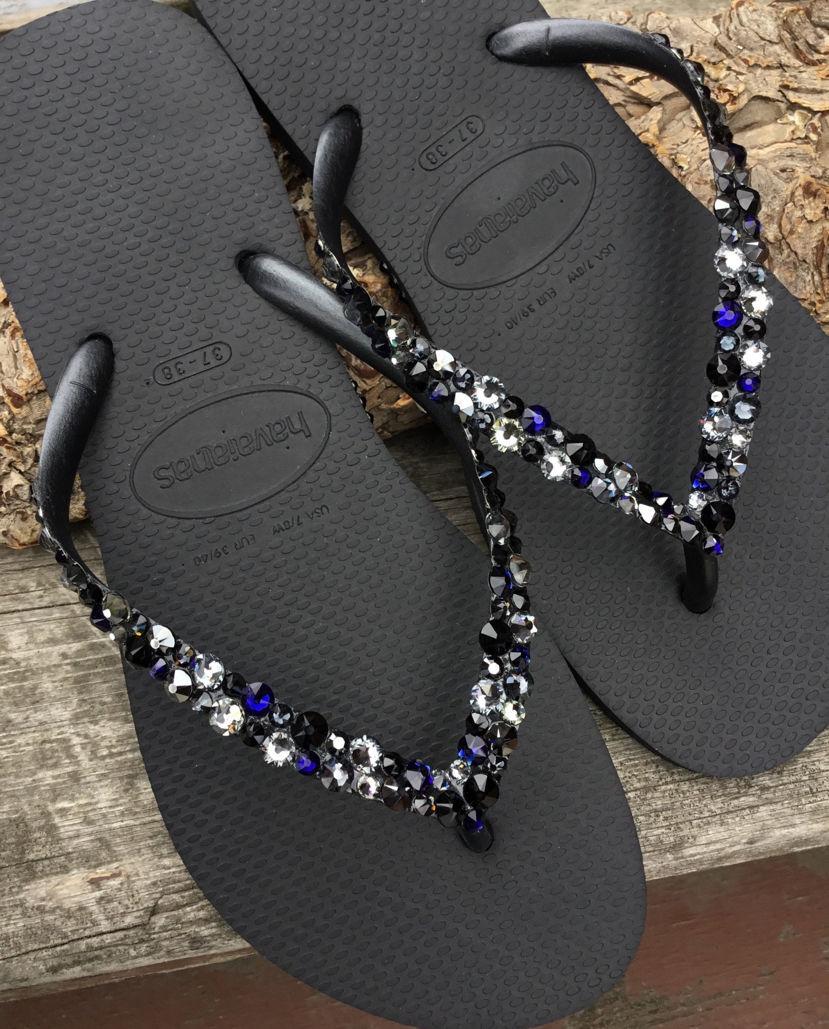 havaianas black crystal flip flops