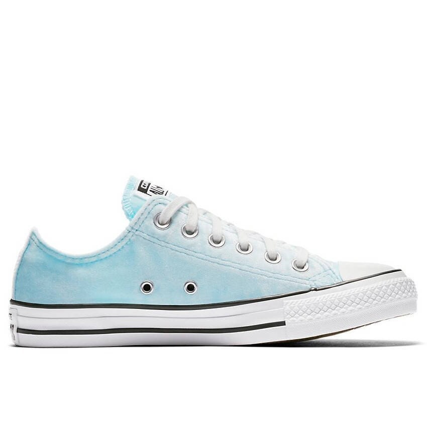 Blue Converse Crush Velvet Low Top Chuck Taylor Custom Bridal Kicks Ice Sea Foam w/ Swarovski Crystal All Star Wedding Sneakers Shoes