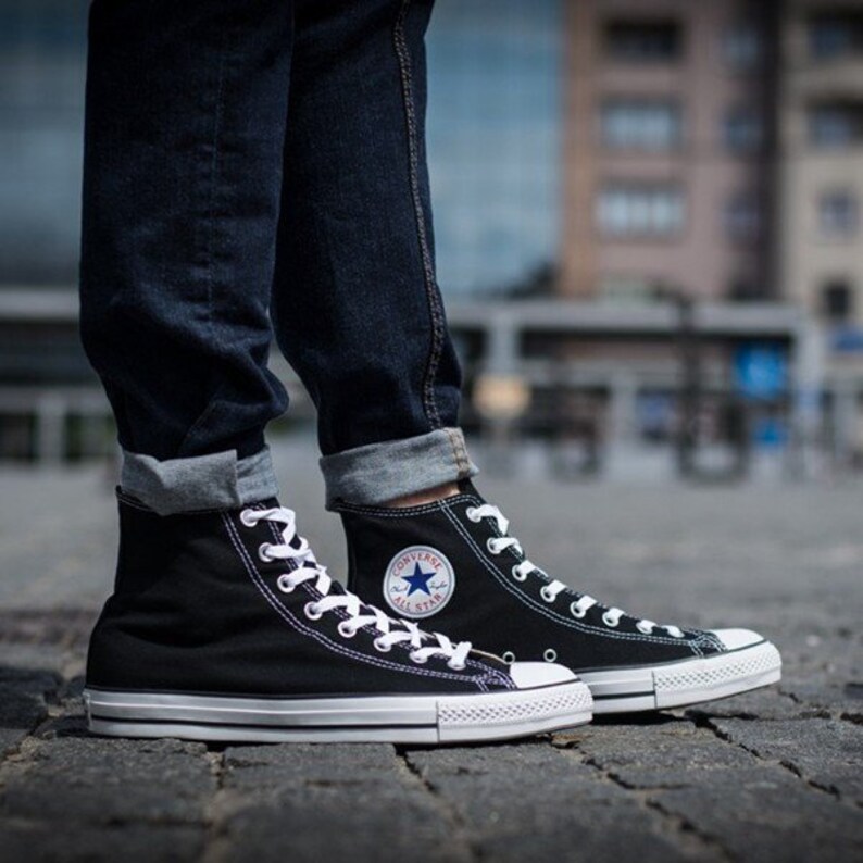 Black Converse High Top Mens Ladies Canvas W/ Swarovski | Etsy