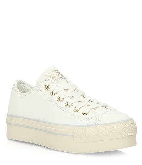 Ivory Converse Platform W US 8 Leather White Cream Wedding Club Kick w ...